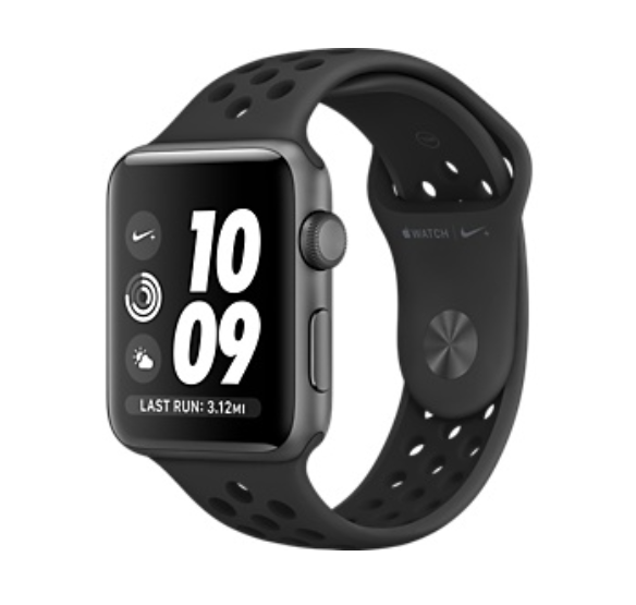 Apple Watch Series 3 z GPS, Koperta 38mm z aluminium w kolorze gwiezdnej szarości z opaską sportową w kolorze czarnym
